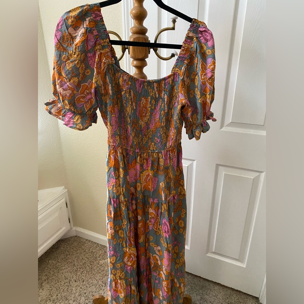 Floral Boho Square Neck Ruffle Long Maxi Dress